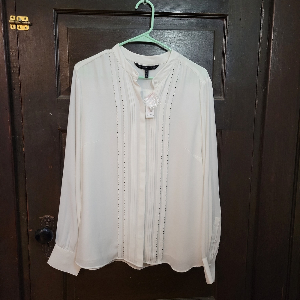 NWT WHBM pleat front blouse size L